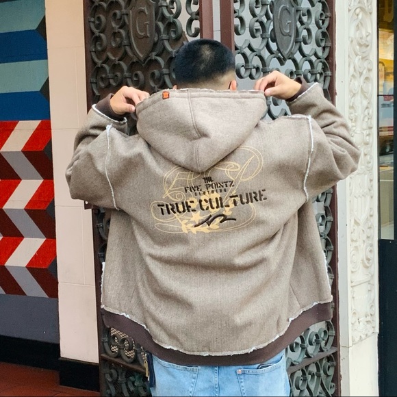 Men's Five Pointz Full Zip Hooded Sherpa Jacket - Picture 4 of 6